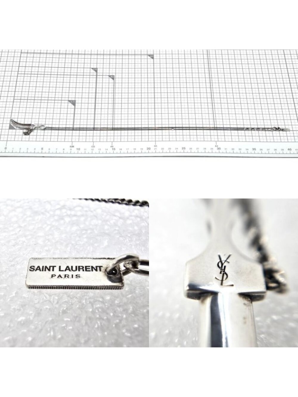 Saint Laurent Daga Knife Motif Pendant Necklace Chain 70 cm Jean Villa Arabesque - Picture 6 of 7